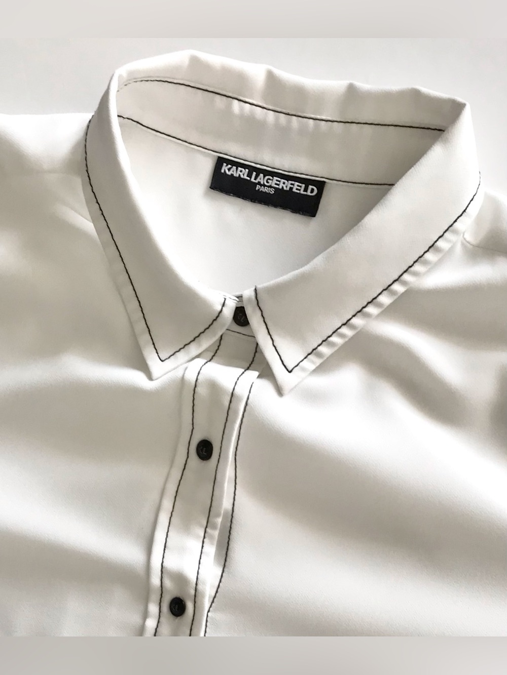 Karl Lagerfeld Paris White w/ Black Trim Blouse Button Up Shirt Size Large - Picture 1 of 9